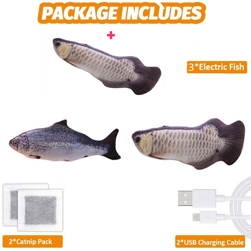 3 Pack Electric Moving Fish Cats Toy, Realistic Flopping Wagging Kicker