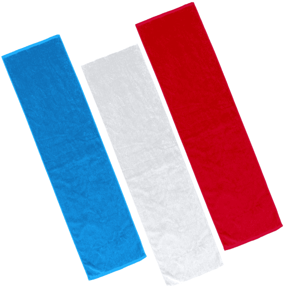 3-Pack Elegani Premium 100% Cotton Terry Velour Fitness Towels - Aqua Blue, Red and White, 12" x 44" for Yoga, Pilates, and Gym