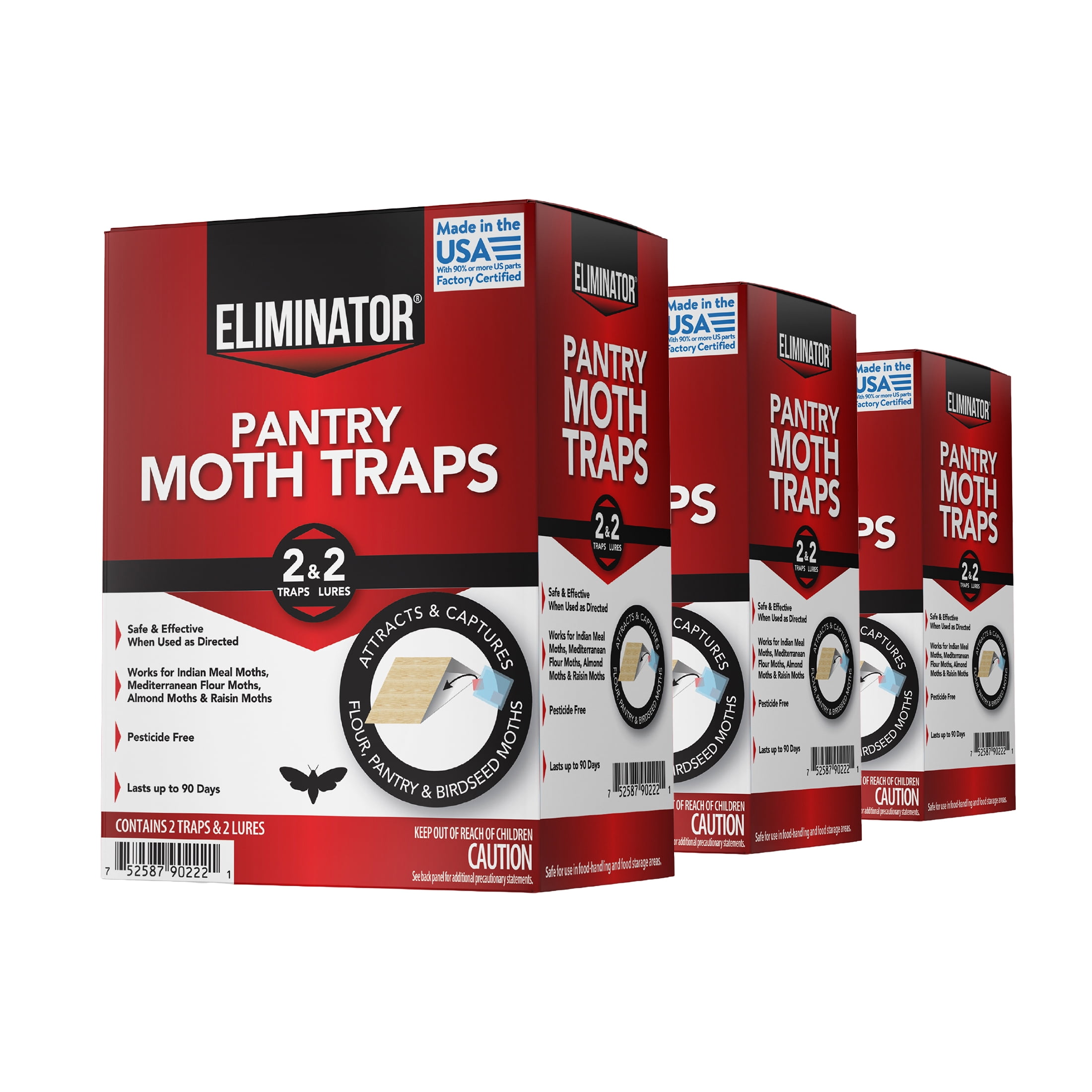 Eliminator Pantry Moth Traps with Pheromone, 3 Pack, 6 Traps & 6 Lures