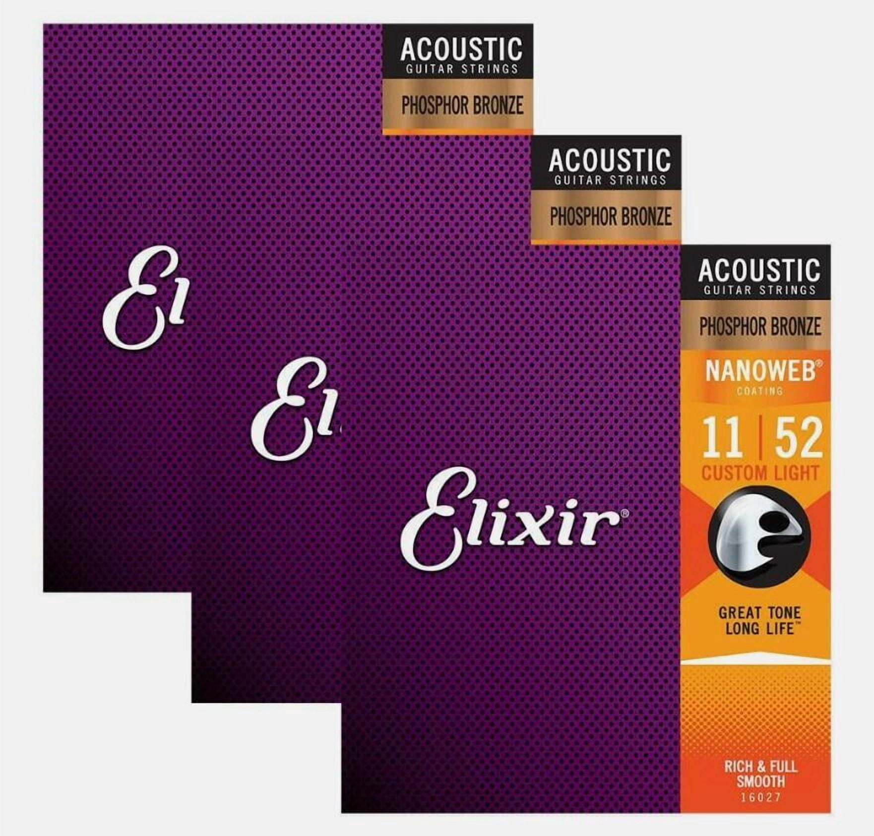 3-Pack! Elixir Custom Light 11-52 Acoustic Phosphor Bronze Nanoweb 16027