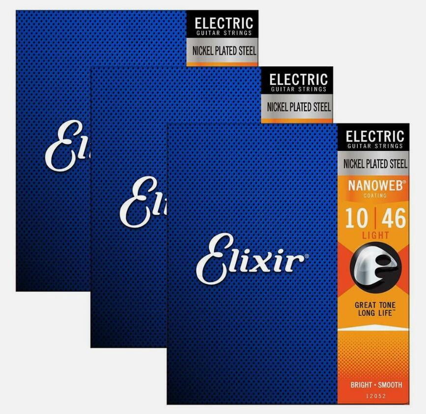 3 Pack! Elixir Light 10-46 Electric Nickel Plated Strings Nanoweb 12052