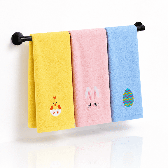 3-Pack Embroidered Easter Bunny Cotton Hand Towels, 12.6 x 28.4 Inch Decorative Kitchen Bathroom Towels