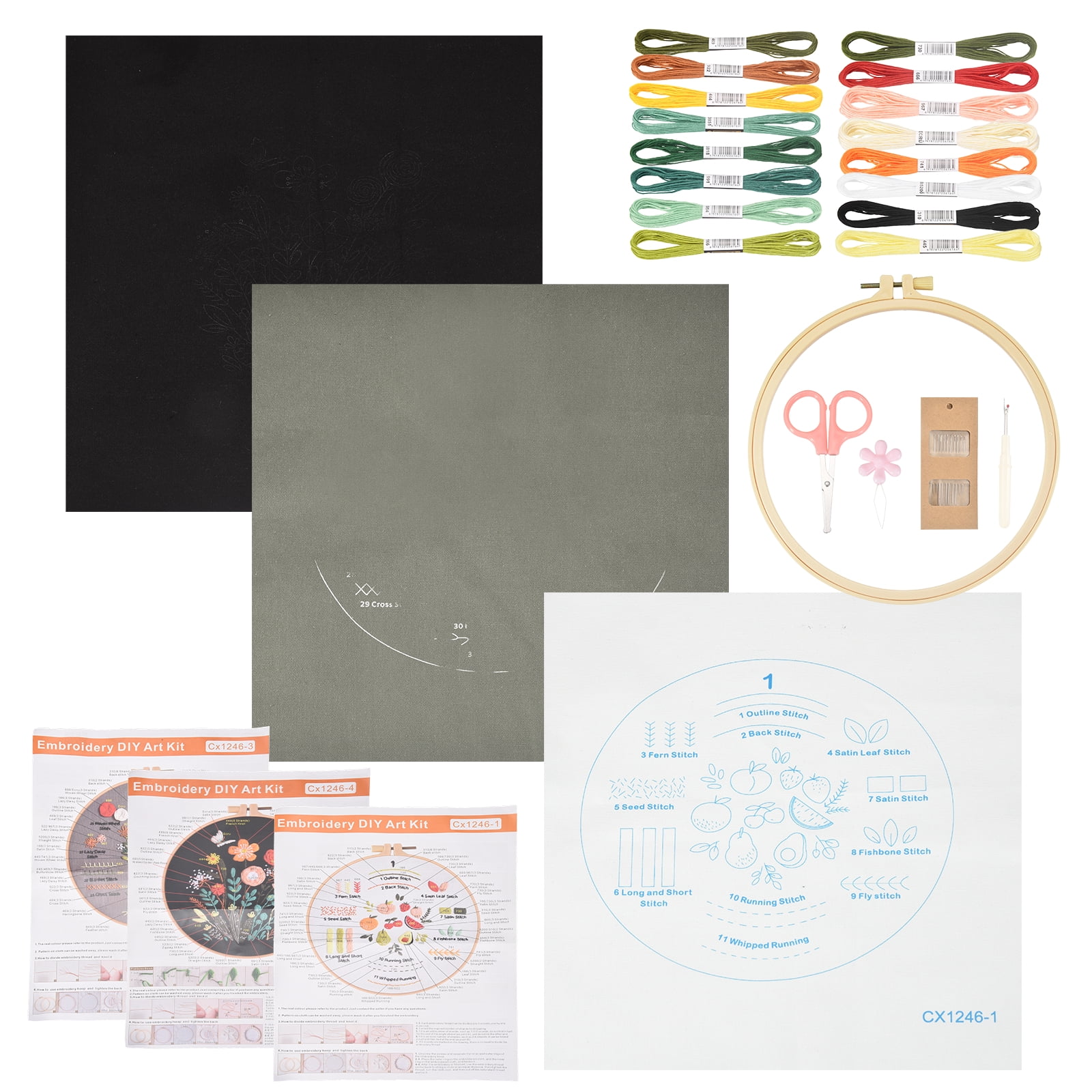 3 Pack Embroidery Kit for Beginners, Cross Stitch Kits with Stamped Practice Flowers Patterns with 20cm Hoop & Colorful Threads for Adults DIY Craft Supplies