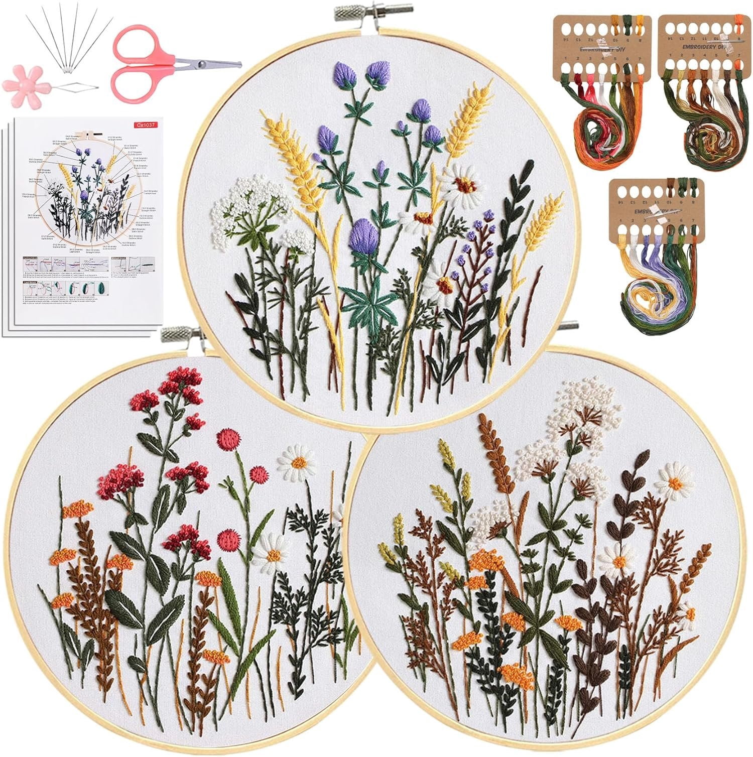 3 Pack Embroidery Kit for Beginners, Needlepoint Stitch Kits for Adults ...