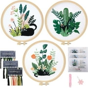 3 Pack Embroidery Kit for Beginners, Sewing Cross Stitch Starter Set Craft Stamped Cloth with Cute Cat Pattern Hoops Threads and Needles