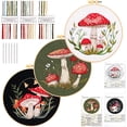 thumbnail image 1 of 3 Pack Embroidery Kit for Beginners, Sewing Cross Stitch Starter Set Craft Stamped Cloth with Mushroom Pattern Hoops Threads Tools, 1 of 7
