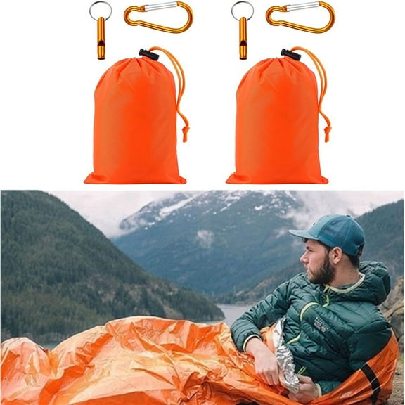 2 Pack Emergency Sleeping Bag, Mylar Emergency Blanket, Waterproof Lightweight Survival Shelter Blanket, Portable Survival Thermal Bivy Sack for Outdoor Camping Hiking Adventure