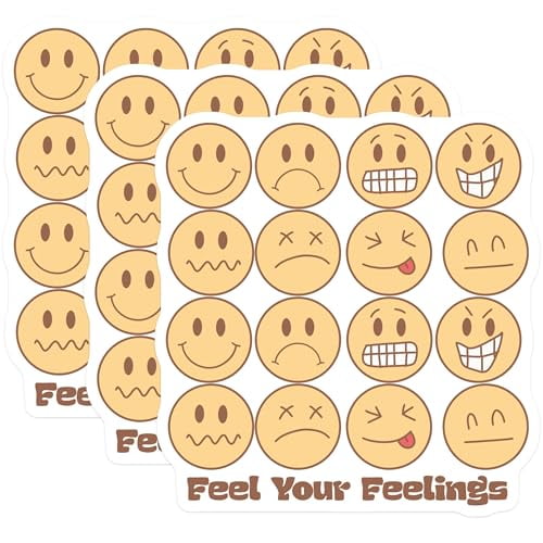(3 Pack) Emoji Expression Decals - Cute Emoji Face Stickers - Laptop Decals- 3 Inches On Longest Side - Easy Peel & Apply - Made in USA - 3MCS5295