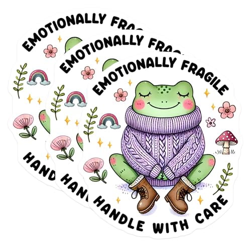 (3 Pack) Emotionally Fragile Decals - Cute Frog Stickers - Handle with Care - Laptop Decals - 3 Inches On Longest Side - Easy Peel & Apply - Made in USA - 3MCS2495
