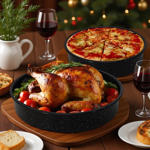 3-Pack Enamel Roasting Pan Set Round Deep Baking Pans Oven Trays 10"/12"/14" Cake Pans High Performance Non-Toxic Pizza Pan Cookie Baking Sheets Oven Trays For Cooking Merry Christmas Gift for Mom