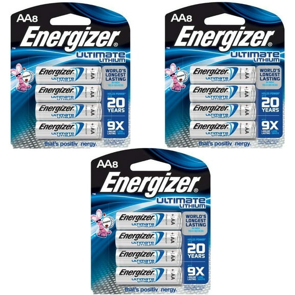 3 Pack - Energizer Ultimate Lithium AA Batteries L91BP-8 - 8 count Each