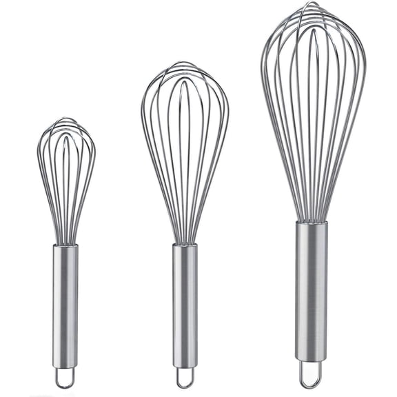 3 Pack Enhanced Balloon Wire Whisk Set, Stainless Steel Kitchen Whisks for Cooking, Blending, Whisking, Beating and Stirring, 8 Inch + 10 Inch + 12 Inch