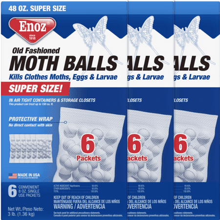 Enoz Old Fashioned Moth Balls, Naphthalene, Single-Use Packets, 16 oz, 3 Pack