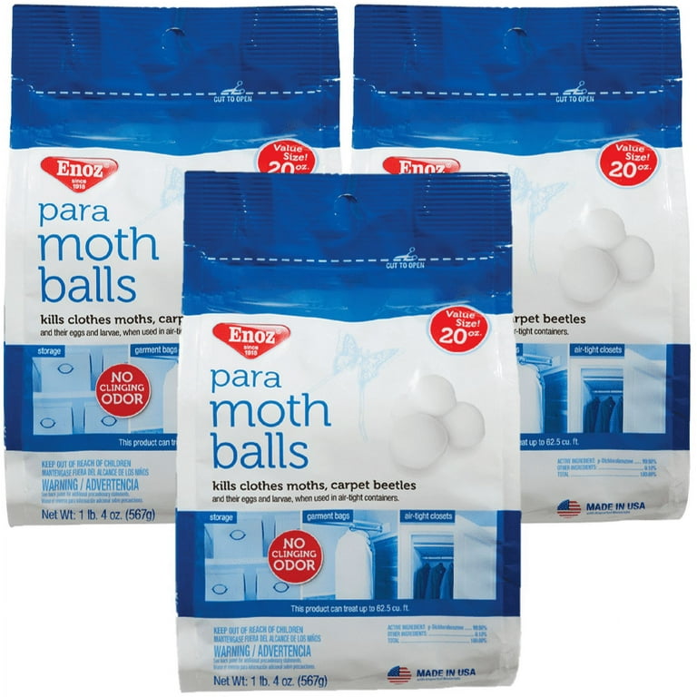 3 Pack) Enoz Para Moth Balls, Moth Killer for Clothes Moths & Carpet  Beetles, Resealable, 20 oz 