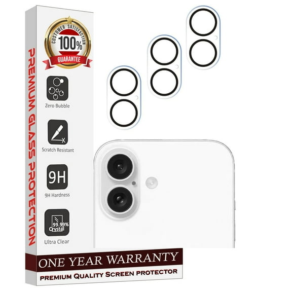 [ 3 Pack ] Entronix Camera Lens Protector Designed For iPhone 16, Case Friendly Pack of 3 HD Clear Tempered Glass Lens Cover