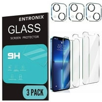 [3 Pack] Entronix Clear Tempered Glass Screen for iPhone 14   Camera Lens Protector with Shatter Resistant Glass