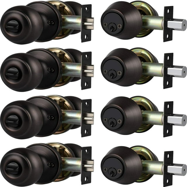 3 Pack Entry Door Knob and Deadbolt Set Keyed Alike Oil Rubbed Bronze