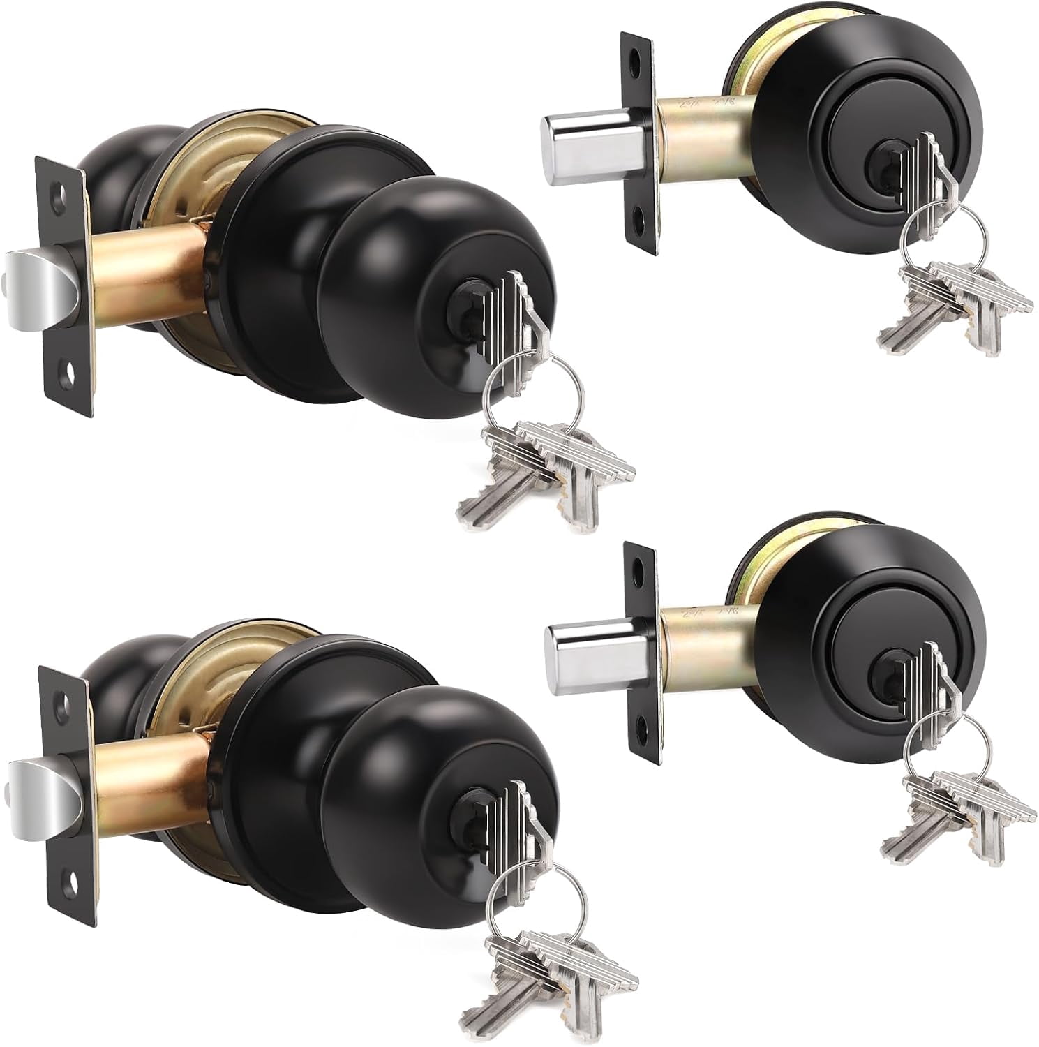 3 Pack Entry Door Knobs with Double Cylinder Deadbolt, Same Keys One ...