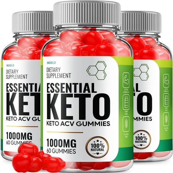 (3 Pack) Essential Keto ACV Gummies, Essential Keto + ACV Gummies Advanced Weight Loss Apple Cider Vinegar Supplement 1000MG, Essential Keto Gummies Keto + ACV Folic Acid Beet Root (180 Gummies)