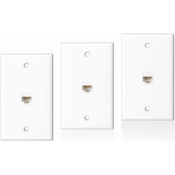 3-Pack Ethernet Wall Plate Outlet, Single Gang Matte Keystone Wall Plate with RJ45 Keystone Coupler, White