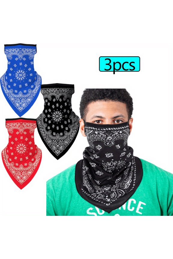 3-Pack Ethnic Style Neck Gaiter with Ear Loops, Versatile Face Cover for Sun & Dust Protection, Unisex Design