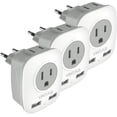 thumbnail image 1 of 3 Pack European Travel Plug Adapter, International Power Plug Adapter with 2 USB Ports,2 American Outlets 4 in 1 Travel Essentials to France, Germany, Greece, Italy, Israel, Spain (Type C), 1 of 4