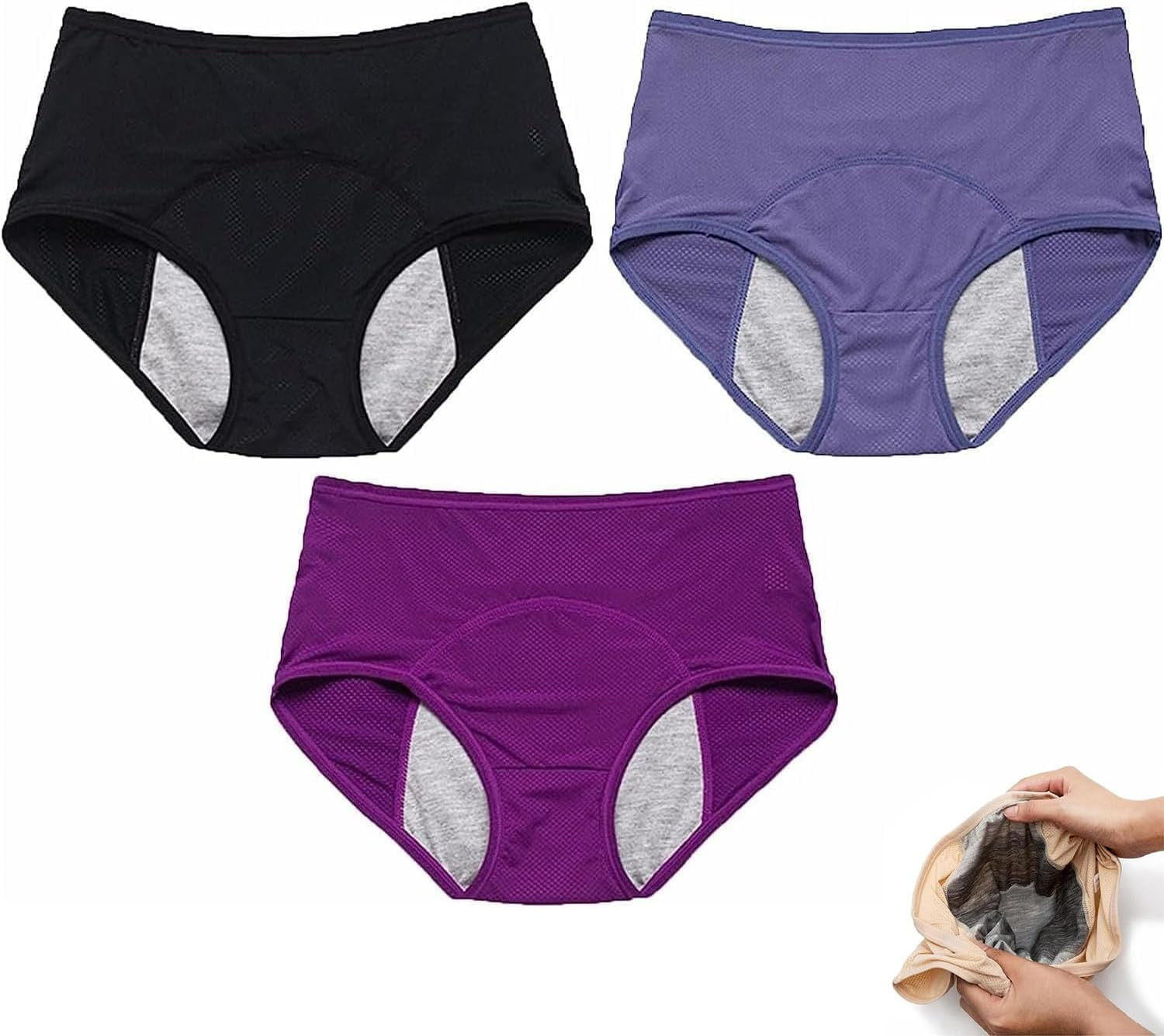Guvpev 3 Pack Everdries Leakproof Ladies Underwear - Everdries Leakproof  Panties for Over 60#s Incontinence (D,M)