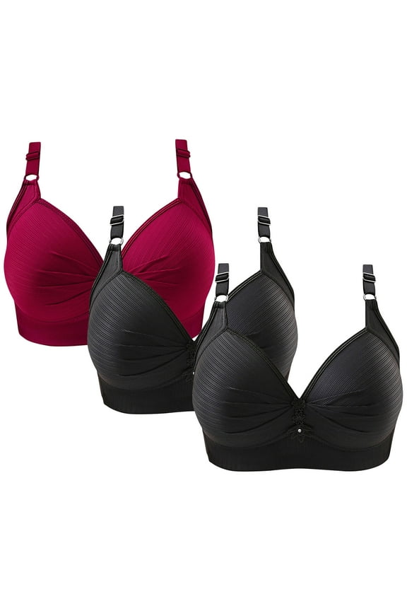 3 Pack Everyday Bras for Women Wireless Push Up Bra Soft Padded Support Seamless Comfortable Wire Free Bralette D to E Cup