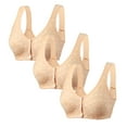 thumbnail image 1 of 3 Pack Everyday Cotton Button Snap Sports Bras - Women's Front Close Builtup Post Surgery Bralette Push Up Wire Free T-Shirt Bra, 1 of 7