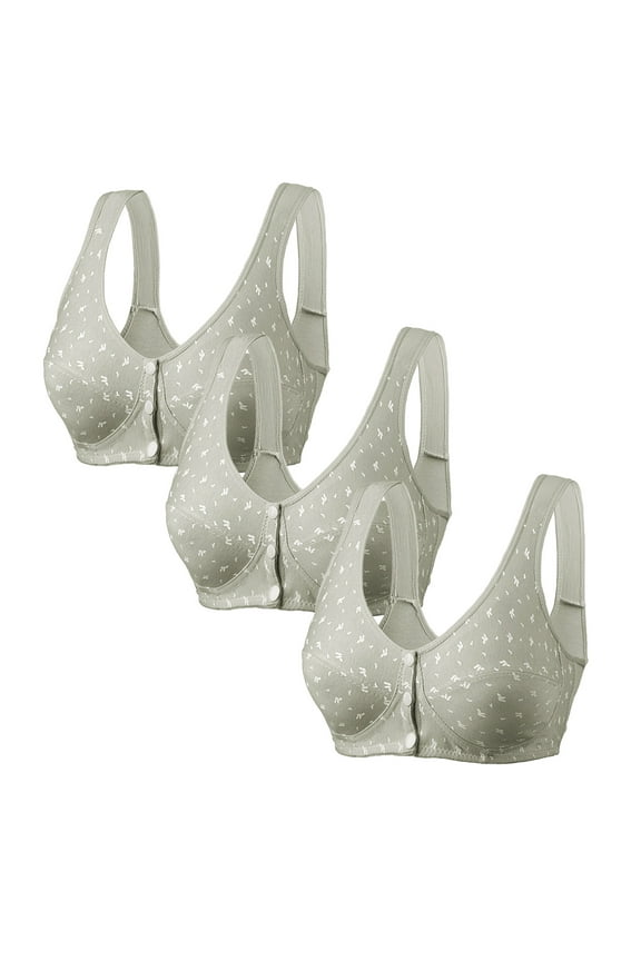 3 Pack Everyday Cotton Button Snap Sports Bras - Women's Front Close Builtup Post Surgery Bralette Push Up Wire Free T-Shirt Bra