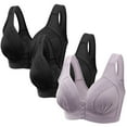thumbnail image 1 of 3 Pack Everyday Front Closure Bra No Steel Ring, Floral Lace Cotton Snap Front Plus Size Full Coverage Comfort Bra (Large, Purple), 1 of 5