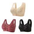 thumbnail image 1 of 3 Pack Everyday Sleep Bras - Nature Cotton Soft Cup Wireless Front Button Snap Close Seamless Padded Bras for Women, 1 of 9