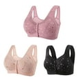 thumbnail image 1 of 3 Pack Everyday Sleep Bras - Nature Cotton Soft Cup Wireless Front Button Snap Close Seamless Padded Bras for Women, 1 of 6
