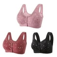 thumbnail image 1 of 3 Pack Everyday Sleep Bras - Nature Cotton Soft Cup Wireless Front Button Snap Close Seamless Padded Bras for Women, 1 of 9