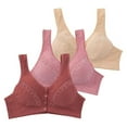 thumbnail image 1 of 3 Pack Everyday Sleep Bras - Nature Cotton Soft Cup Wireless Front Snap Close Bras with Removable Pads of Women Plus Size, 1 of 6