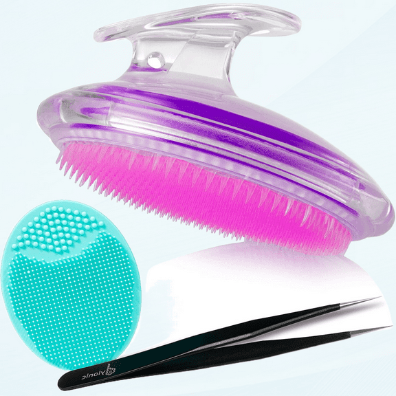 3 Pack Exfoliating Brush and Precision Tweezers for Ingrown Hairs Treatment, Razor Bumps Shaving Irritation - Silicone Scrubbers Gift Set, Body + Face Skin Exfoliator Brush Dry Brushing Loofah