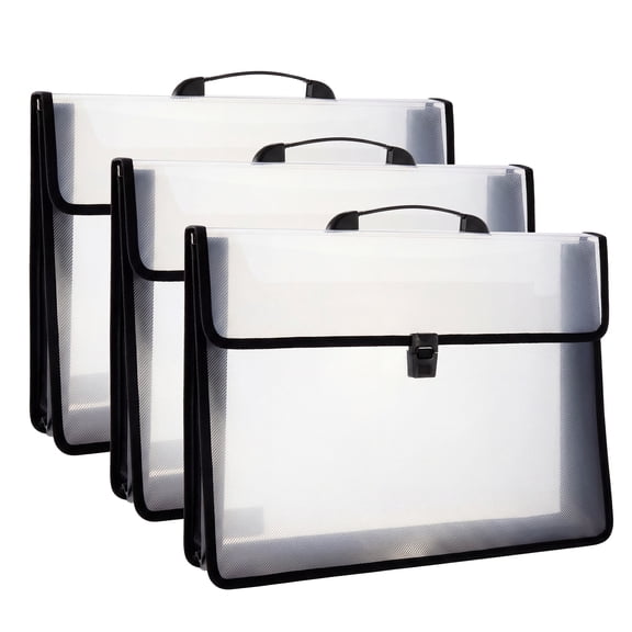 3 Pack Expandable Plastic Portfolio Folder with Handle,Waterproof Thick PP File Organizer, Secure Snap Closure