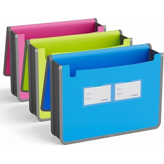 3 Pack Expanding File Folder Organizer Poly Pockets A4/Letter Size, Plastic Expandable File Wallet/Colorful Document Folder with Elastic Closure, Premium Accordion File Pouch, 2 Card Holder