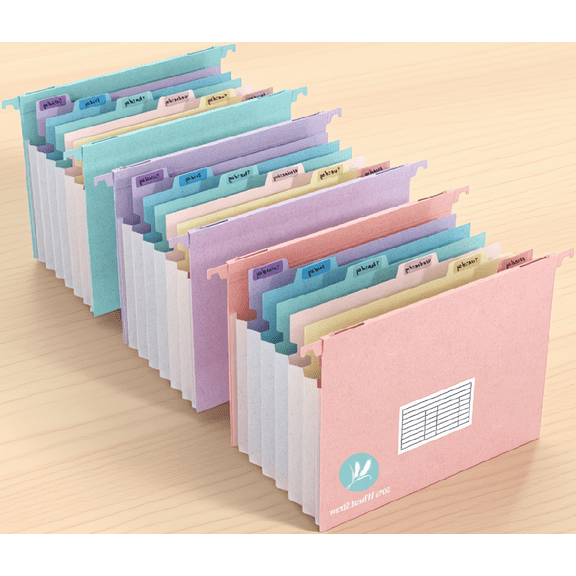 3 Pack Expanding Hanging File Folders, 7 Accordion Pockets, 1.2 Inch Expandable, Letter Size, Multi-Color Tabs, Assorted Pastel