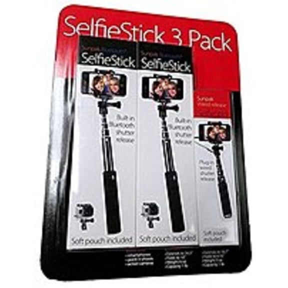 3 Pack Extendable Handheld Monopod with 2 Bluetooth and 1 Wired Selfie Stick