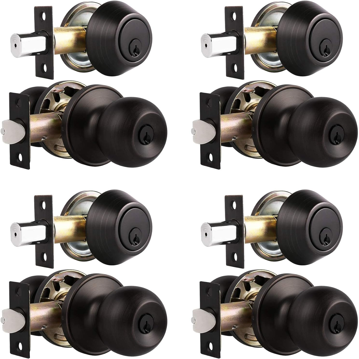 3 Pack Exterior Door Lock Set with Deadbolt Brushed Nickel Door Knob