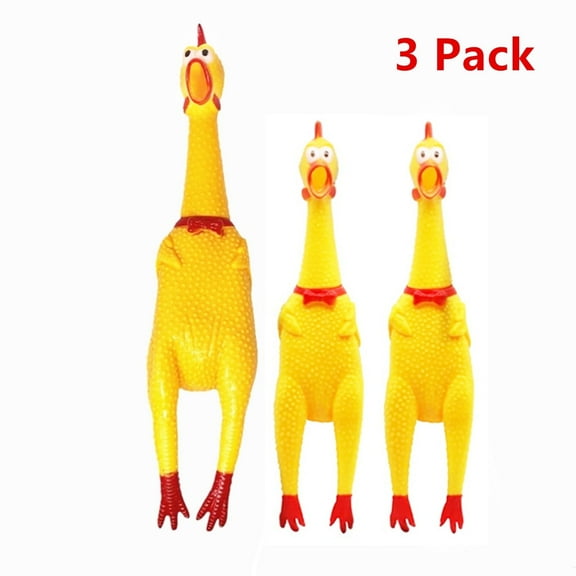 3 Pack Extra Large Big Screaming Chicken Toy Rubber Squawking Squeeze Chicken Prank Novelty Dog Toy (1PC 17 Inch, 2PCS 12 Inch)