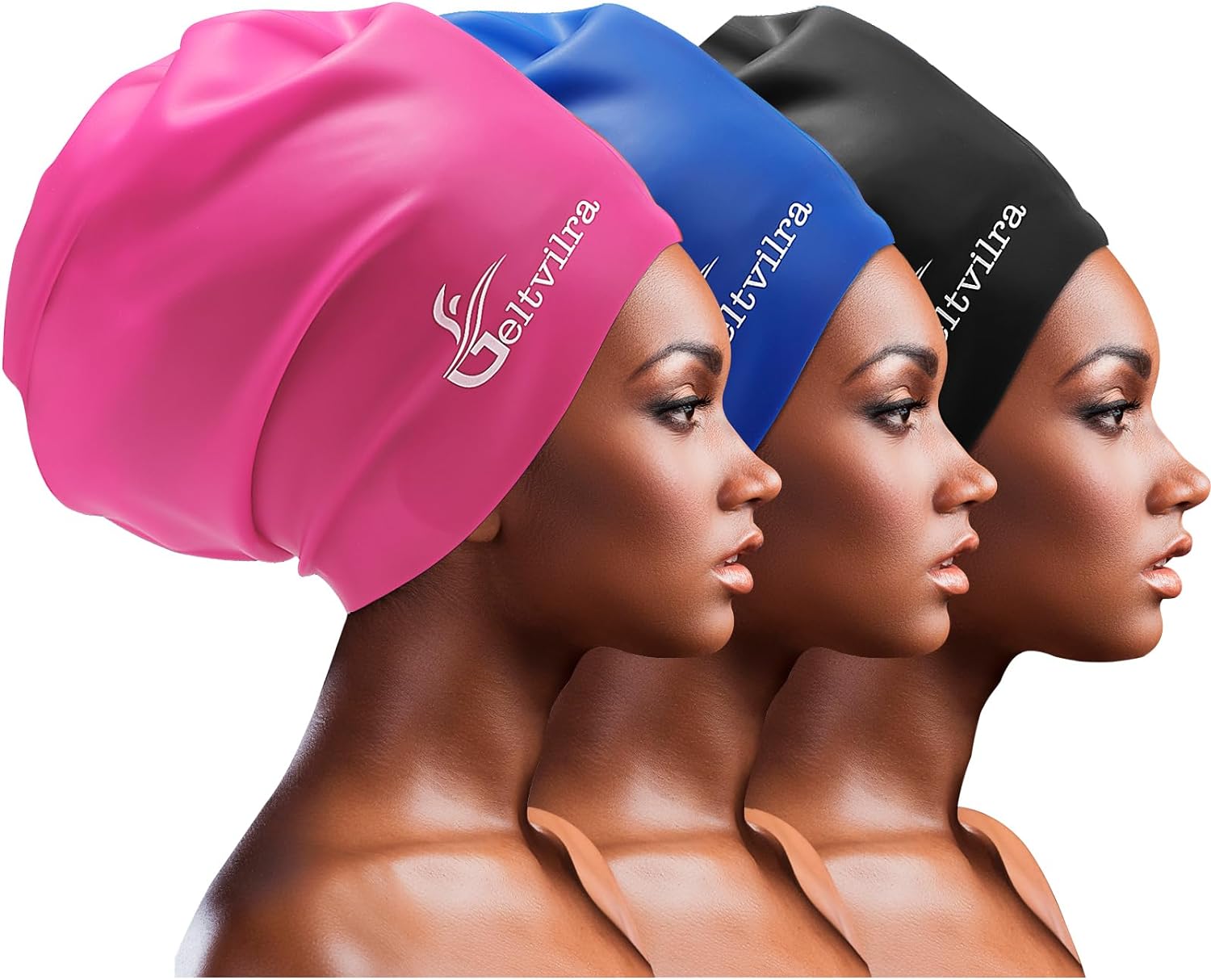 3 Pack Extra Large Swim Caps for Braids and Dreads Locs Long Hair Black Women Men Swimming