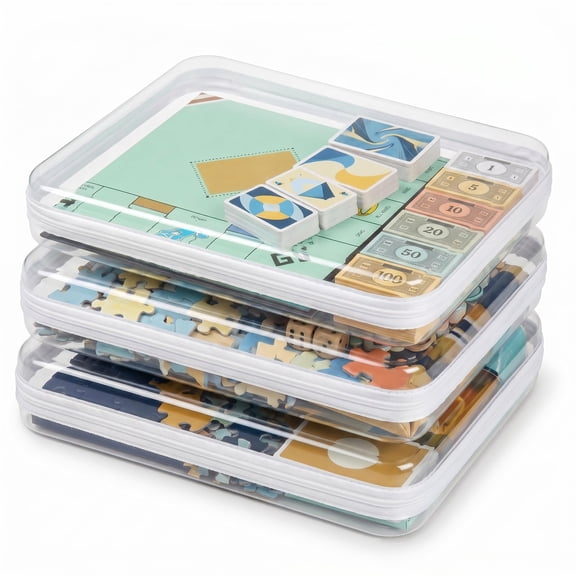 3 Pack Extra Large White Clear Hard Shell Zipper Case, Clear Storage Organizer Bins with Zipper, Water-Resistant Flat Storage Case for Board Games, Documents, Crafts, Toys, Travel