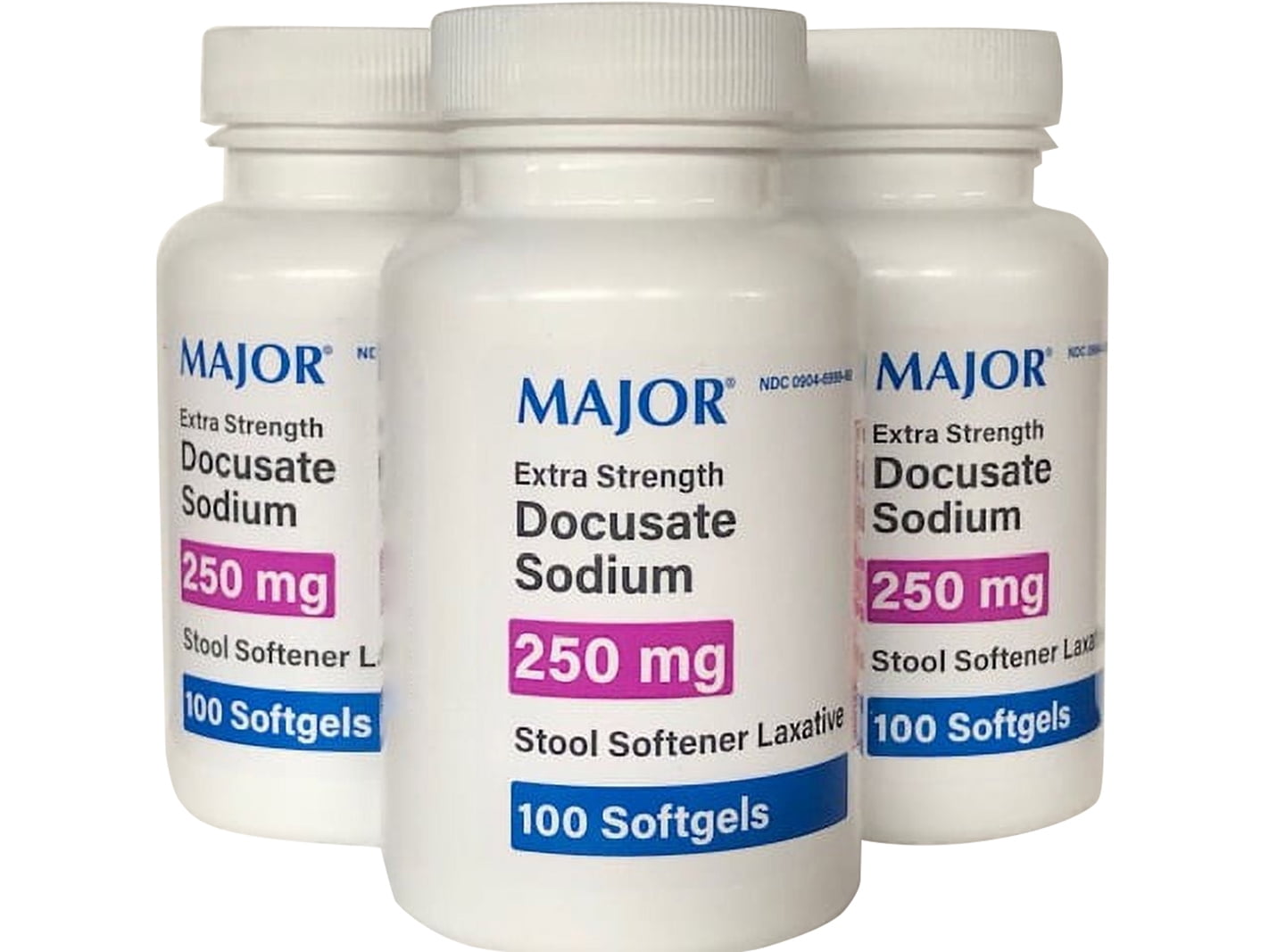 Major Brand 3 Pack Extra Strength Docusate Stool Softener 250mg Gelcaps