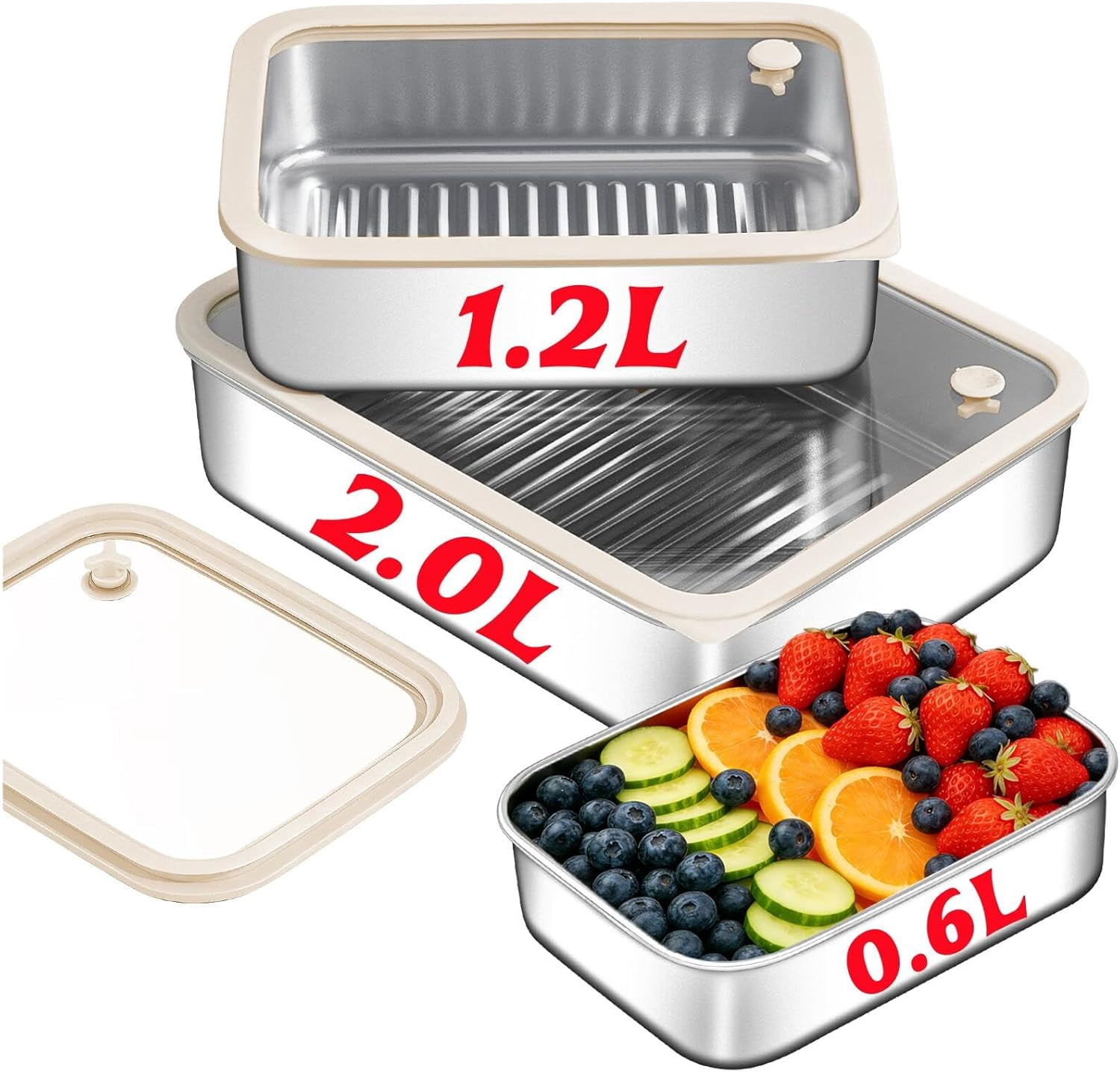 3-Pack Extra Thick 304 Stainless Steel Storage Containers Set, Non-Stick Bottom Food Storage Boxes with Airtight Glass Silicone Lids, Stackable Kitchen Organizers for Meal Prep & Pantry Storage