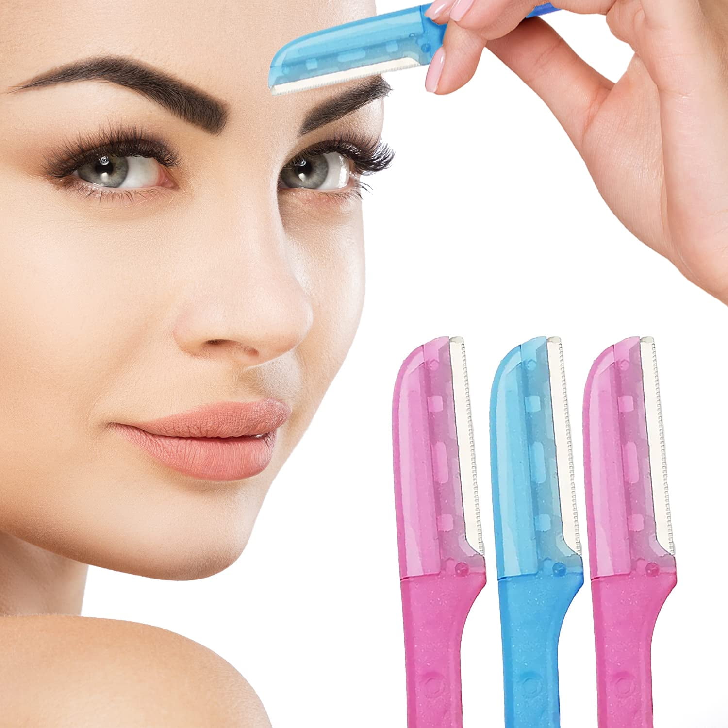 3-Pack Eyebrow Razor Trimmer for Women Face [Extra Precision] Peach Fuzz Remover | Disposable Dermaplane Facial Hair Shaper | Dermaplaning Shaving Removal Tool - Facial Shave Shaver Blades