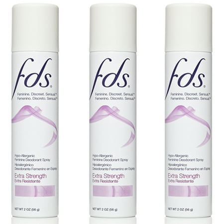 (3 Pack) FDS Hypo Allergenic Feminine Deodorant Spray, Extra Strength - 2 oz Bottle
