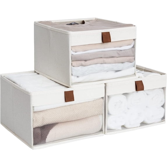 3-Pack Fabric Closet Storage Bins with Clear Window & Handles, Foldable ...
