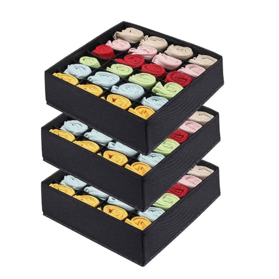 3-Pack Fabric Storage Bins with Lids, 32x32x10cm Foldable Closet Organizer Box with Handles, 24-Cell Shelf Organizer for Clothes, Blankets, Toys, Under Bed Storage,(Colour/Style as Pictured)